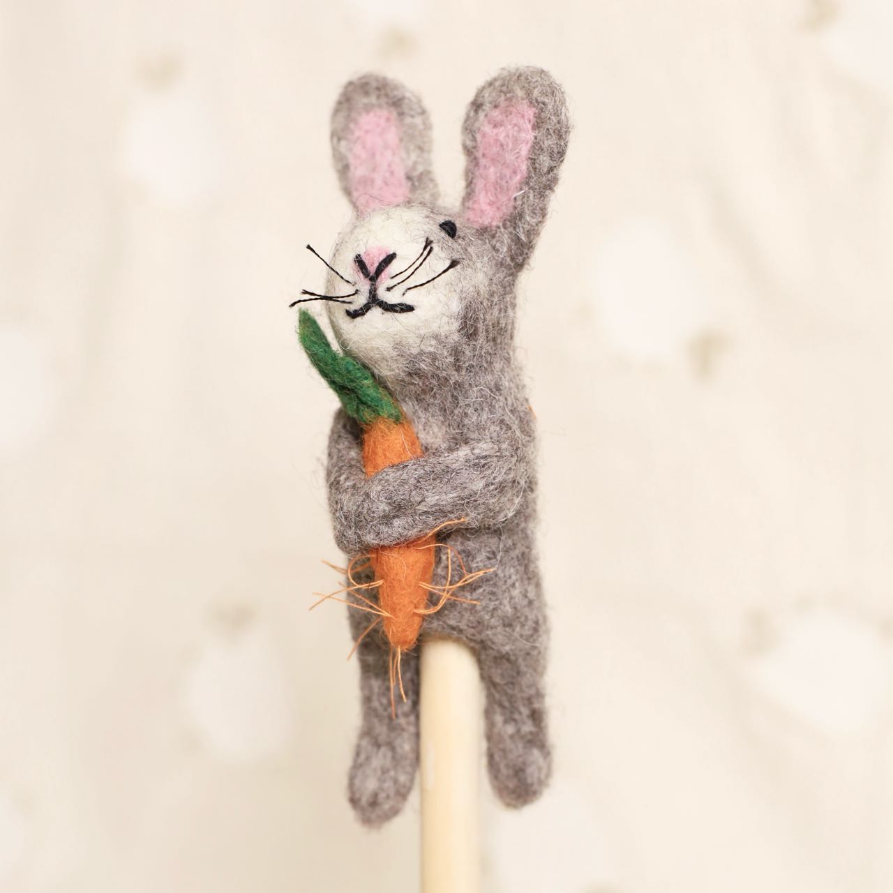 Finger Puppet-Gray Rabbit with Carrot